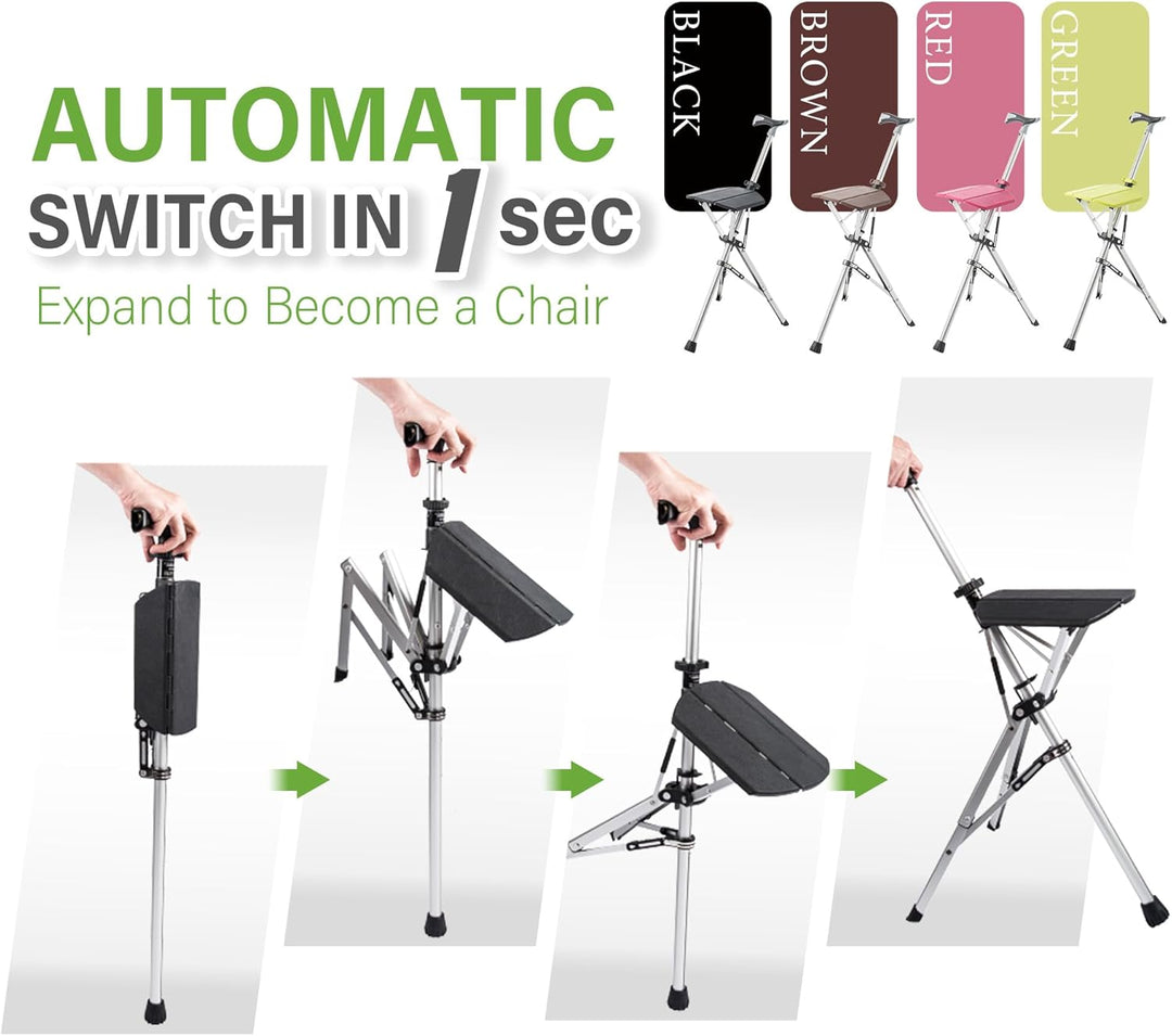 STEP2GOLD TA-Da Chair - Gehstock mit Sitz, ultraleichter Aluminiumrahmen & robuster Klapphocker (bis
