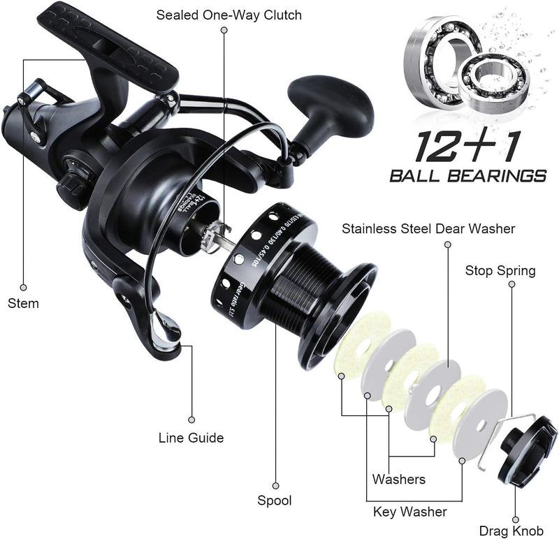 Sougayilang Karpfenrolle Ultra Smooth Powerful Spinning Angelrolle 28LBS Drag Power 12 + 1BB Metallk