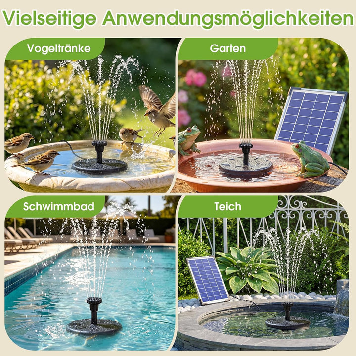 AISITIN Solar Springbrunnen 5.5W Solar Teichpumpe mit Solar Panel Eingebaute 1500mAh Batterie Wasser