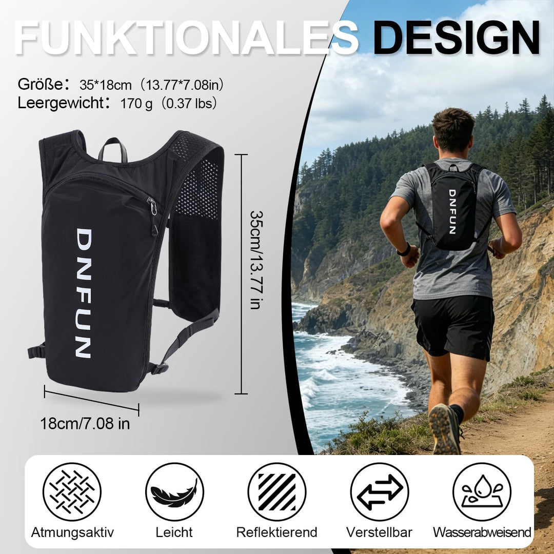 DNFUN Laufweste Damen Herren,verstellbare Trinkweste mit 1.5L Trinkflasche,5L Running Vest Trinkruck