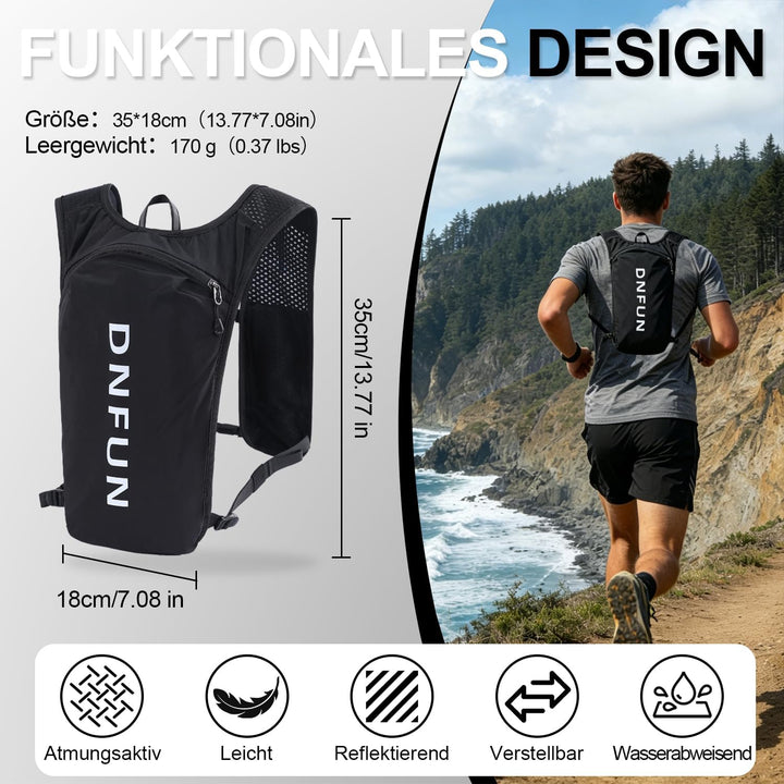 DNFUN Laufweste Damen Herren,verstellbare Trinkweste mit 1.5L Trinkflasche,5L Running Vest Trinkruck