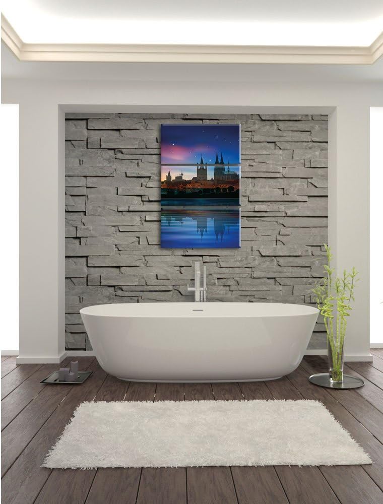 Pixxprint Polarlichter Skyline Köln / 3-Teilig/Gesamtmass 120cm Leinwandbild bespannt auf Holzrahmen