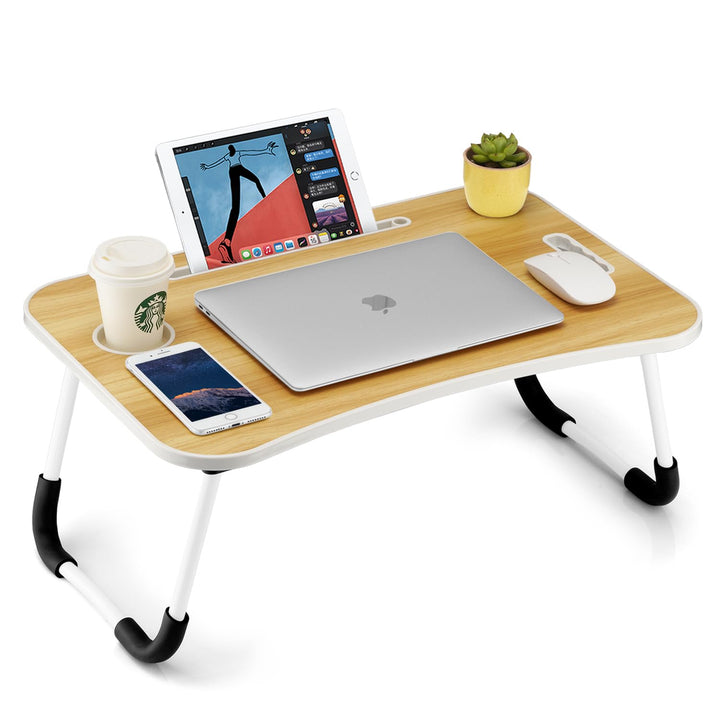 Faltbarer Laptoptisch, tragbarer Schossschreibtisch, Betttisch, Laptopständer mit Getränkehalter & T