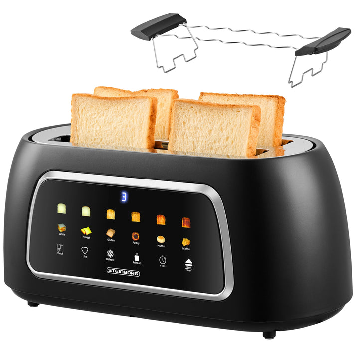Steinborg® Automatik Toaster mit Brötchenaufsatz 4 Scheiben Automatische Liftfunktion ohne Hebel - L