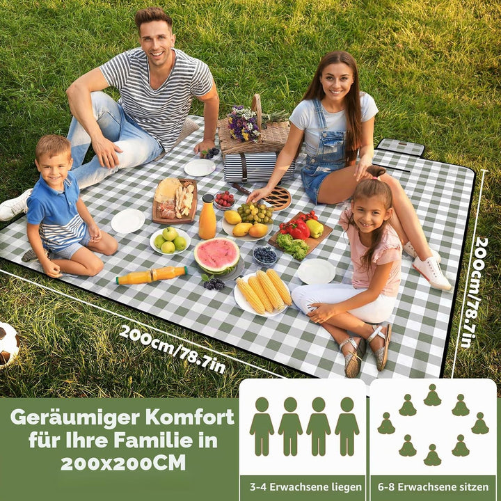 Picknickdecke wasserdicht, Extra grosse Picknickmatte 200x200 cm, sandabweisend waschbar Camping Str