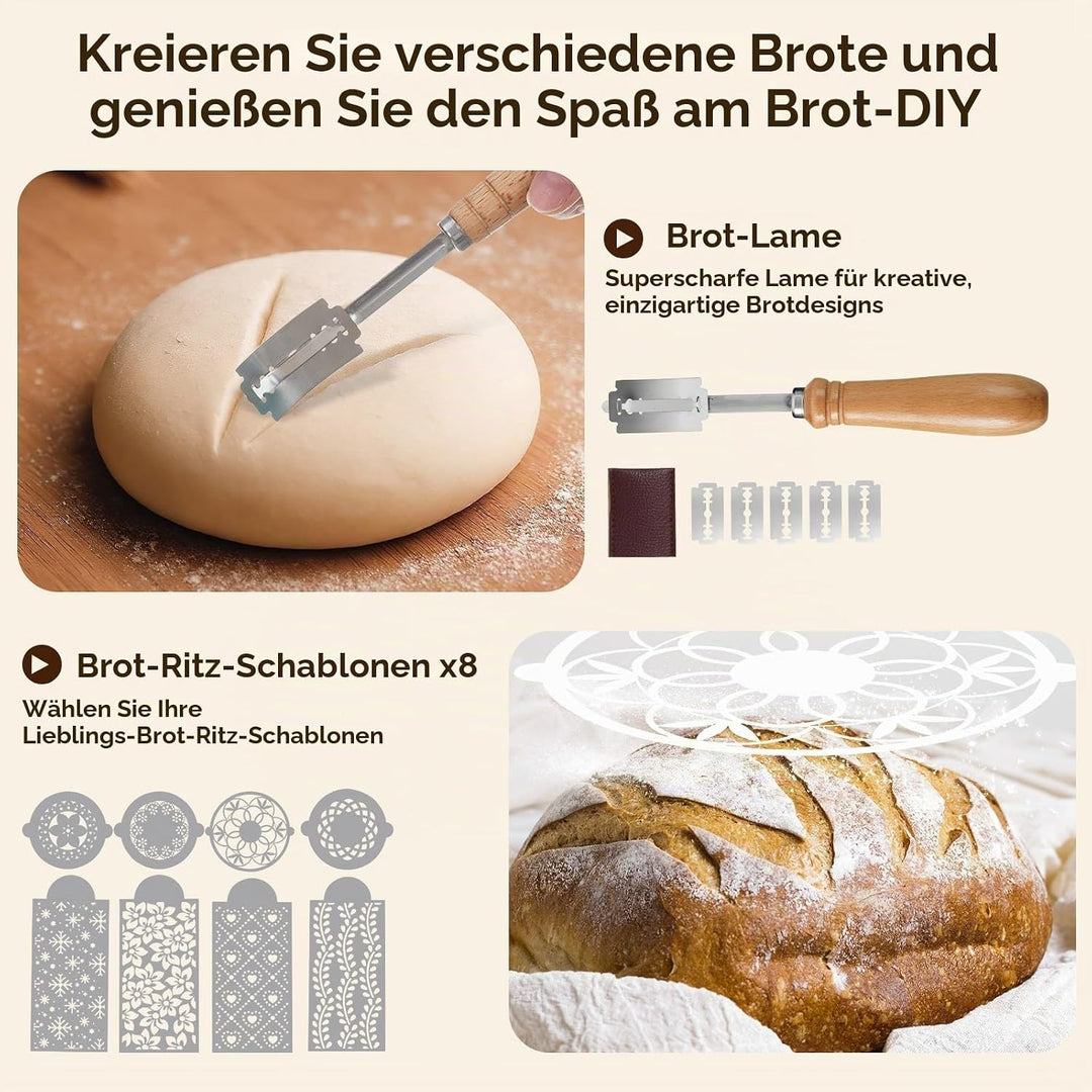Gärkörbchen aus Baumwollseil für Brot, Sauerteig Starter Set, Komplettset Brot Backen Zubehör Mit Bä