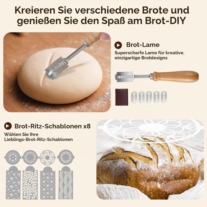 Gärkörbchen aus Baumwollseil für Brot, Sauerteig Starter Set, Komplettset Brot Backen Zubehör Mit Bä