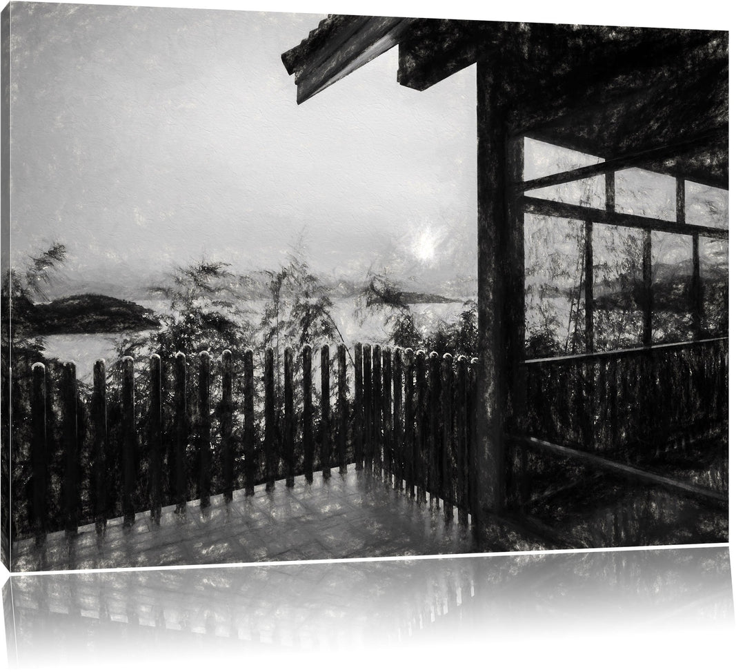 Pixxprint Haus am See im Sonnenuntergang als Leinwandbild/Grösse: 100x70 cm/Wandbild/Kunstdruck/fert