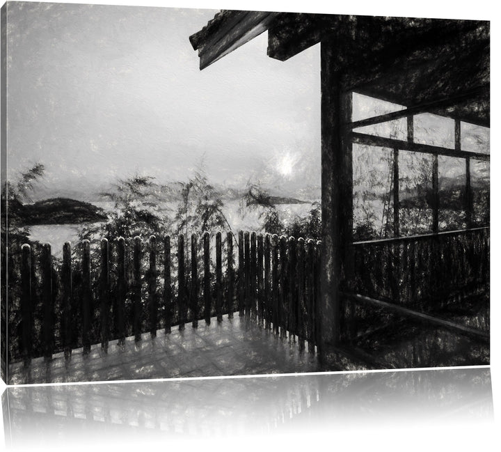 Pixxprint Haus am See im Sonnenuntergang als Leinwandbild/Grösse: 100x70 cm/Wandbild/Kunstdruck/fert