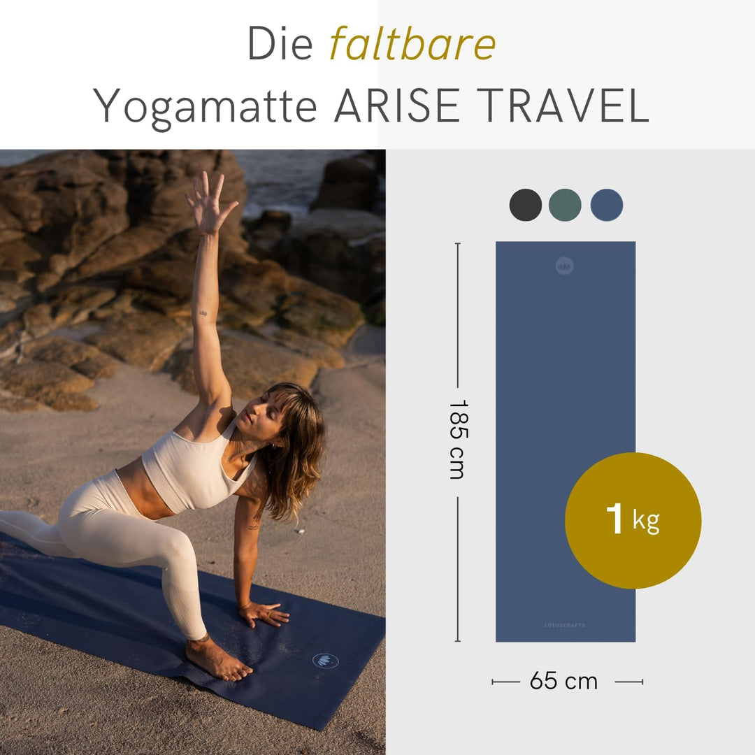 Lotuscrafts® Yogamatte dünn und faltbar, aus Naturkautschuk, Made in Spain, 1kg leiche Reisematte, 1