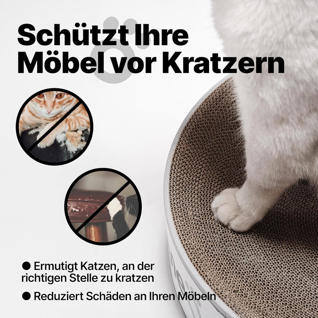 Kratzbett für Katzen - 46 cm grosses Kratzbrett XL aus 100% recycelter Wellpappe, rundes Katzenbett