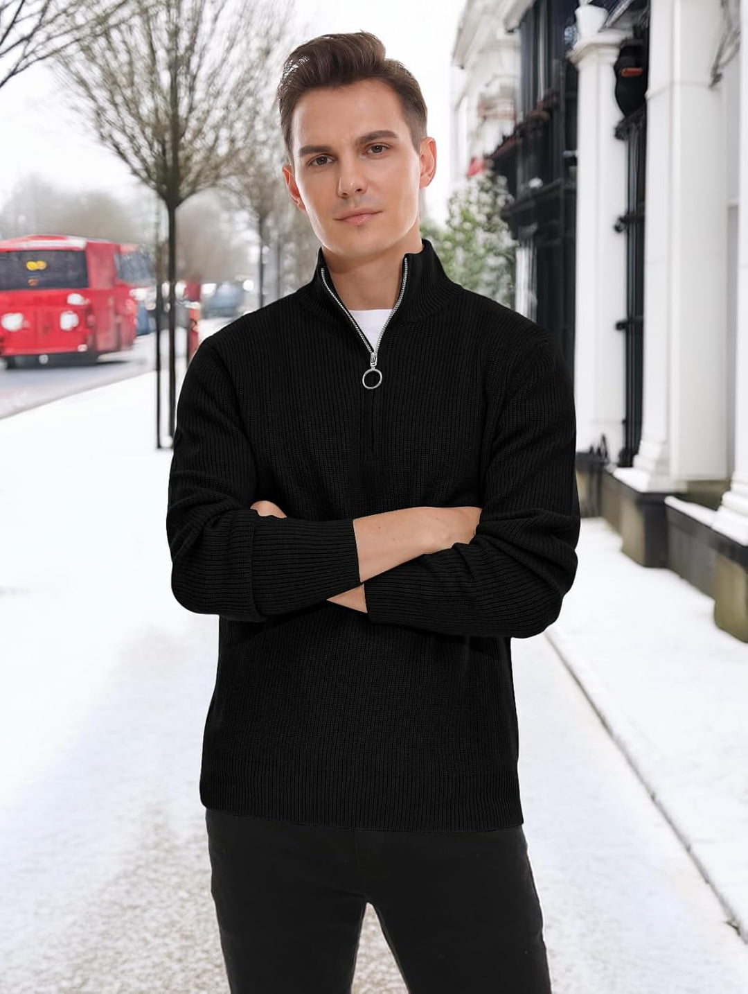 Hisir Pullover Herren Strickpullover 1/4 Zip Pulli Männer, Bequem Weich Warmer Winter Pullover für M