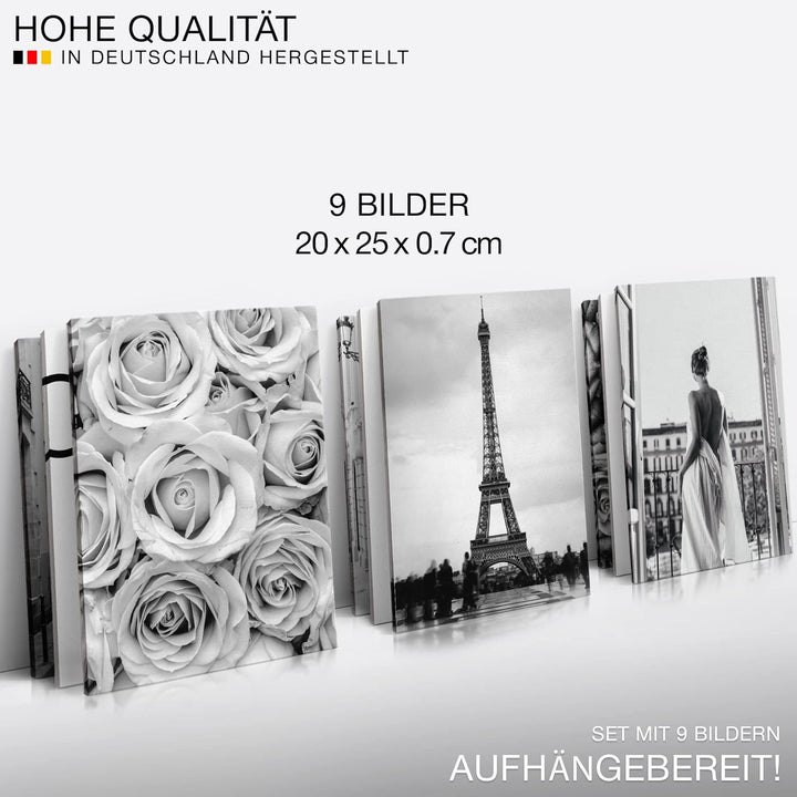 Novart Wandbilder Coco - KOMPLETT AUFHÄNGFERTIG - Fashion Wohnzimmer Mädchen Teenager- 9 Moderne Moo