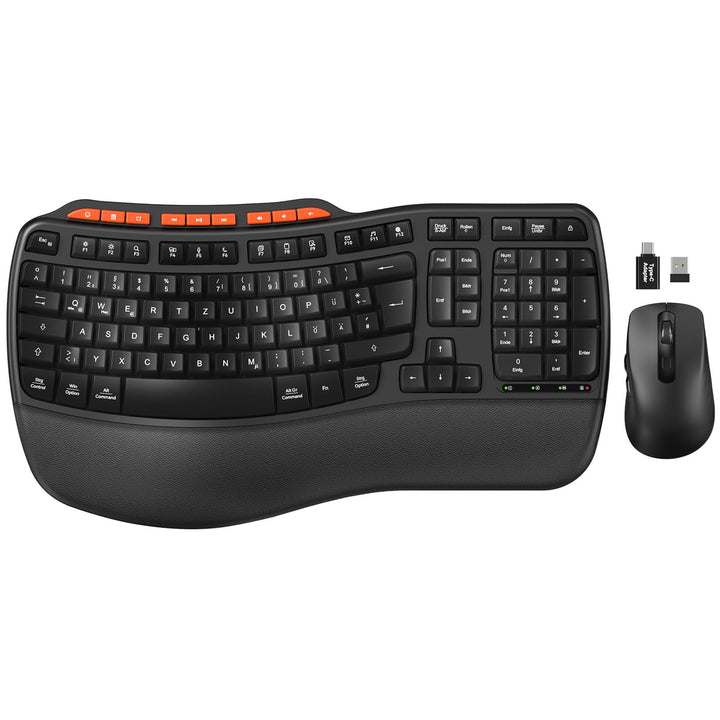 Tastatur Maus Set Kabellos, 2,4GHz Wave Tasten in Voller Grösse, Ergonomische Tastatur mit Gepolster