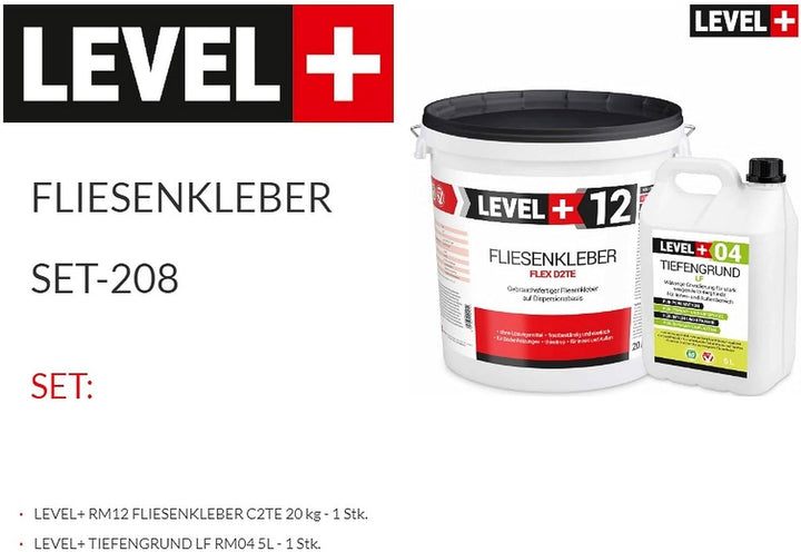 Set 20Kg Weiss Fertig Fliesenkleber Flexkleber + 5L Tiefengrund LF, LEVEL+ SET208