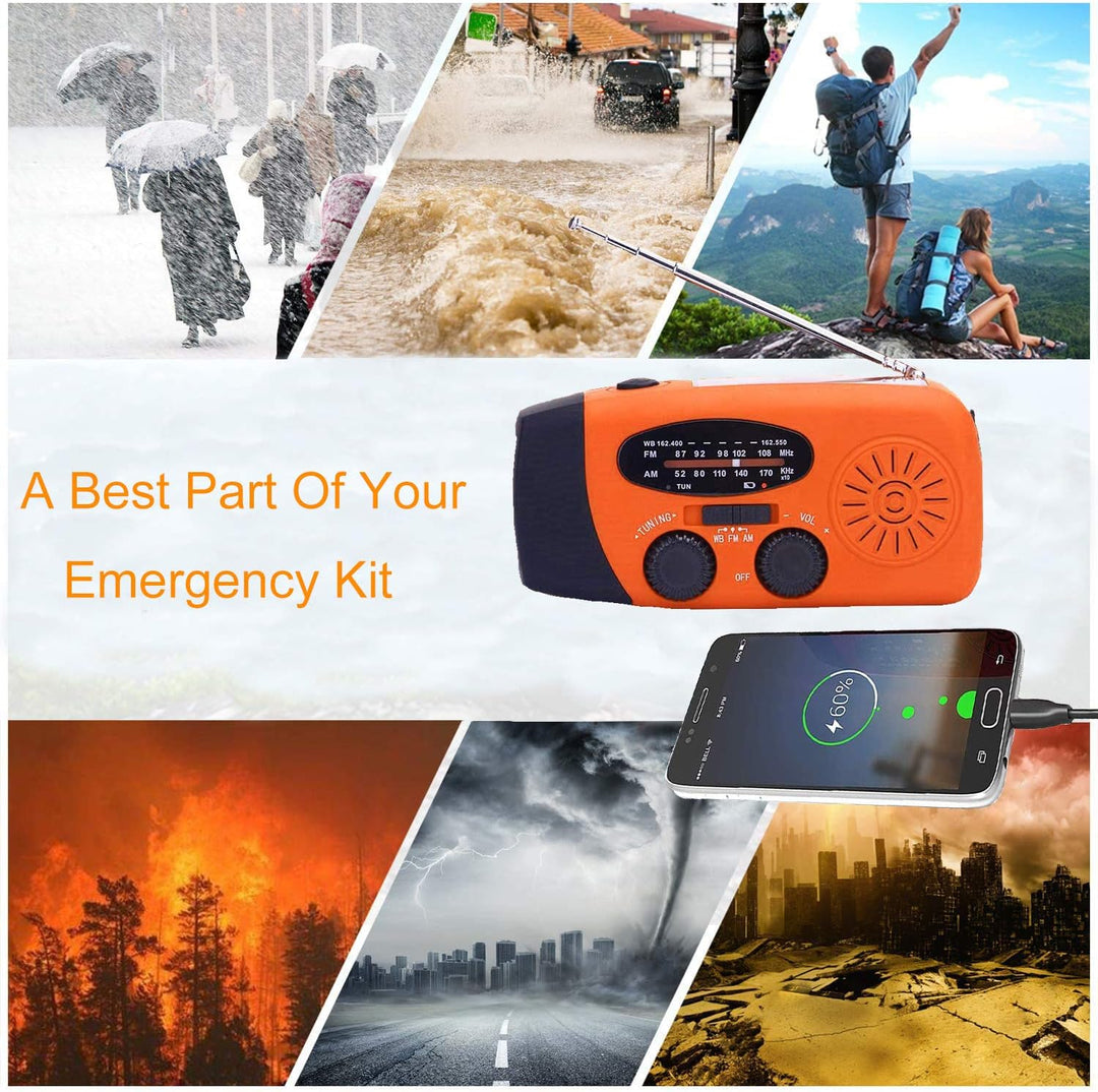 Solar Radio, Tragbar Kurbelradio Dynamo Radio mit AM/FM, Notfall Radio mit Kurbel, 2000mAh Wiederauf