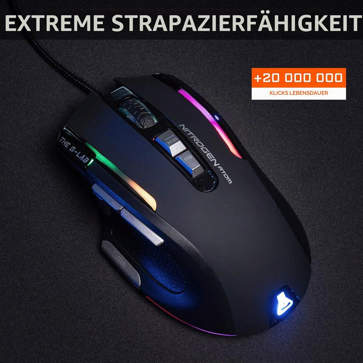 THE G-LAB Kult Nitrogen Atom Hochpräzise kabelgebundene Gaming-Maus - Optischer 4800 DPI Sensor, RGB