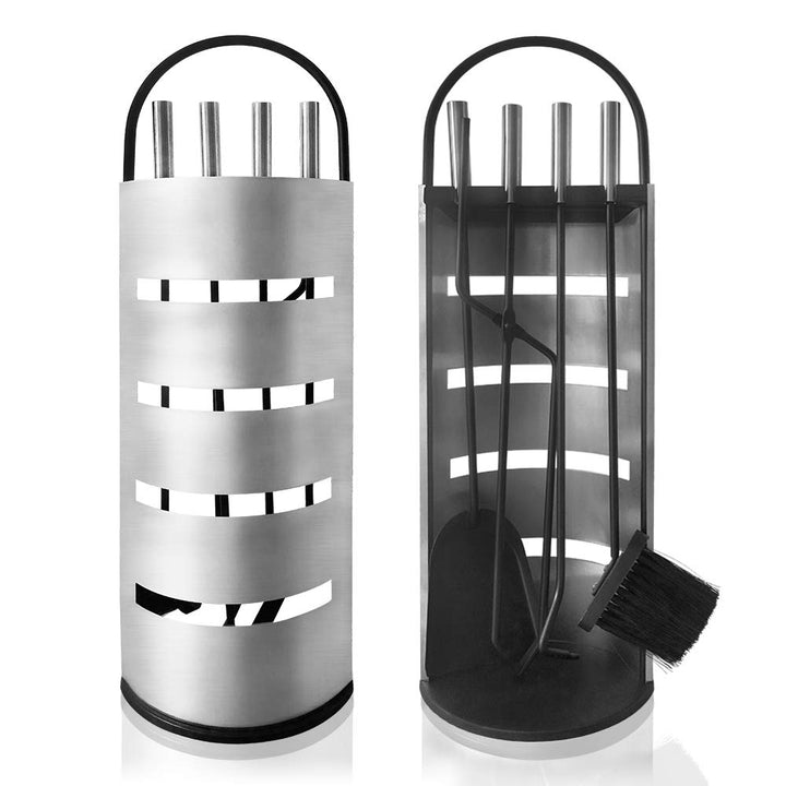 Aufun Kaminbesteck Edelstahl 5-teilig Modern Kamin Zubehör Set Kamingarnitur inkl. Besen, Schaufel,