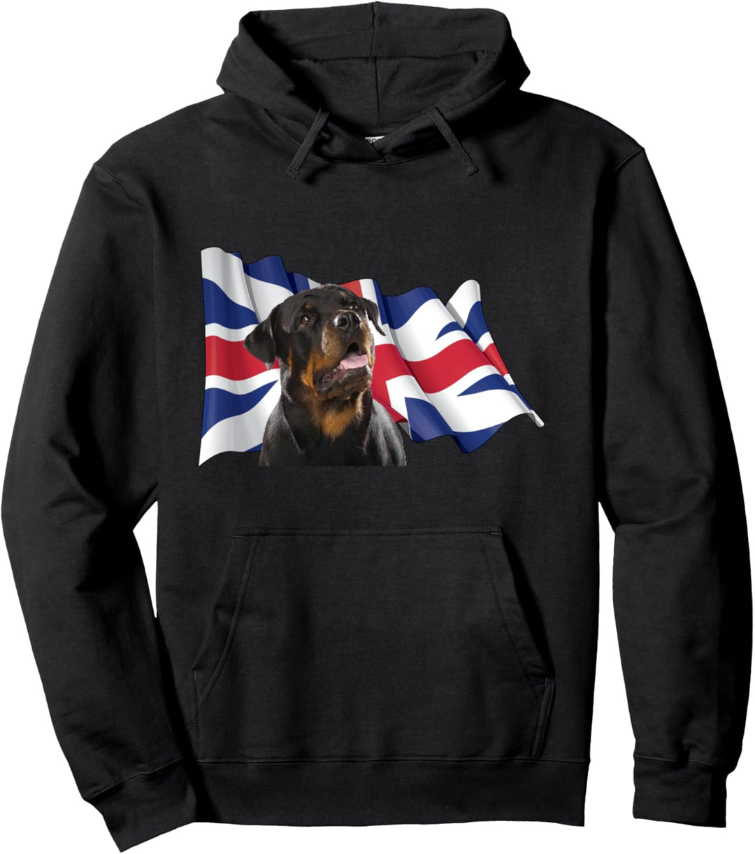 Union Jack Flag Dog Rottweiler Pullover Hoodie