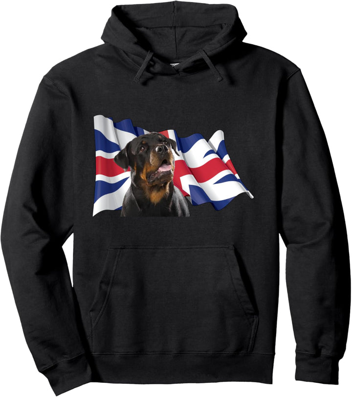 Union Jack Flag Dog Rottweiler Pullover Hoodie