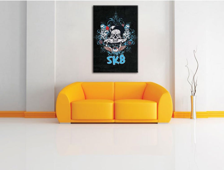 Dark Everything is sk8 black Bild auf Leinwand, XXL riesige Bilder fertig gerahmt mit Keilrahmen, Ku