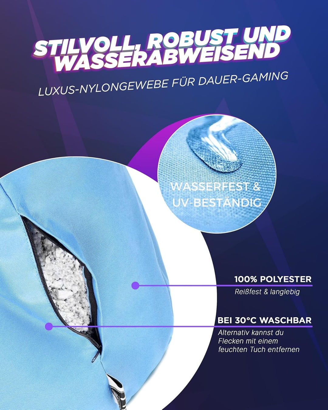 PATCH HOME Gamer Kissen & Lounge Sitzsack – befüllbar mit Reissverschluss, gefüllt mit Styropor, gee
