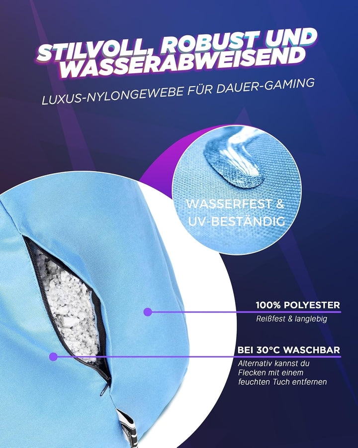 PATCH HOME Gamer Kissen & Lounge Sitzsack – befüllbar mit Reissverschluss, gefüllt mit Styropor, gee