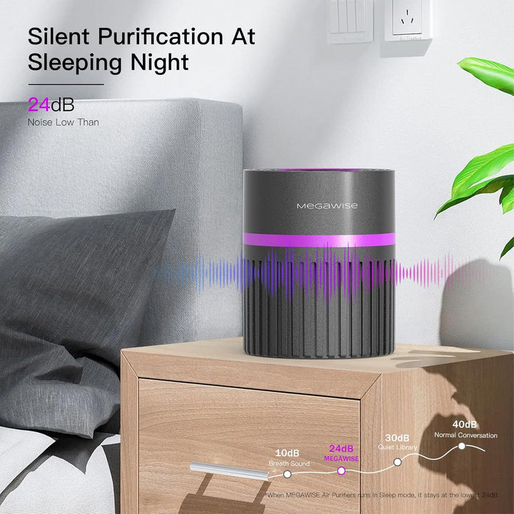 MEGAWISE Büro Luftreiniger mit 3-in-1 True HEPA Filter Desktop Luftreiniger für Haustiere, Raucher,