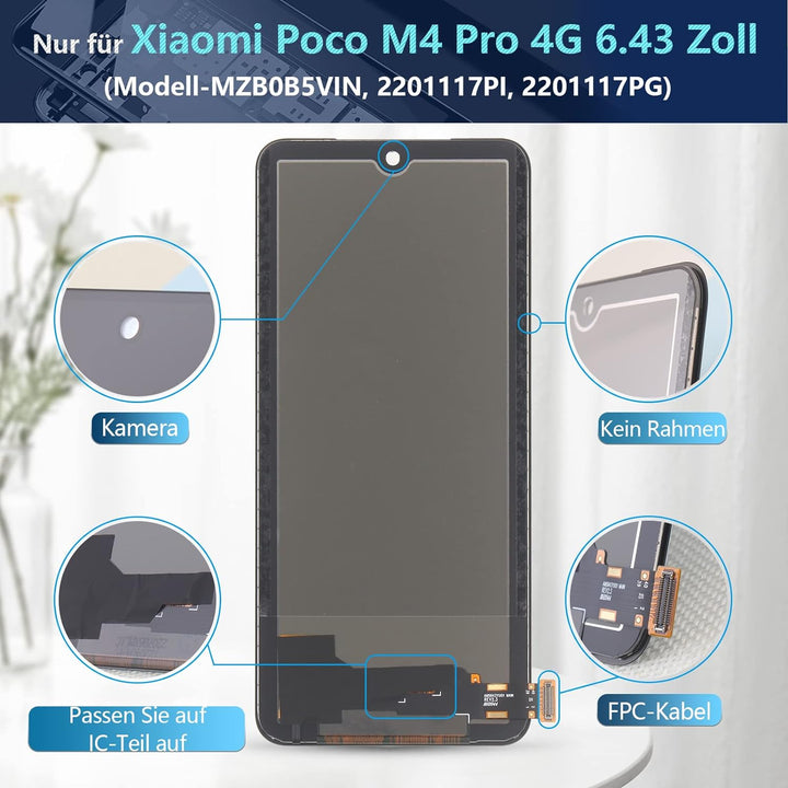 RongZy Kompatibel mit Xiaomi Poco M4 Pro 4G MZB0B5VIN Ersatz Bildschirm LCD Display und Touchscreen-