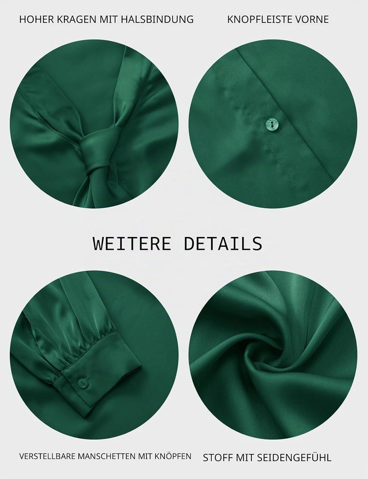 Tapata Bluse Damen Elegant Satin Button Down Hemd mit Schleife Female Hemdblus Langarm Business Lang