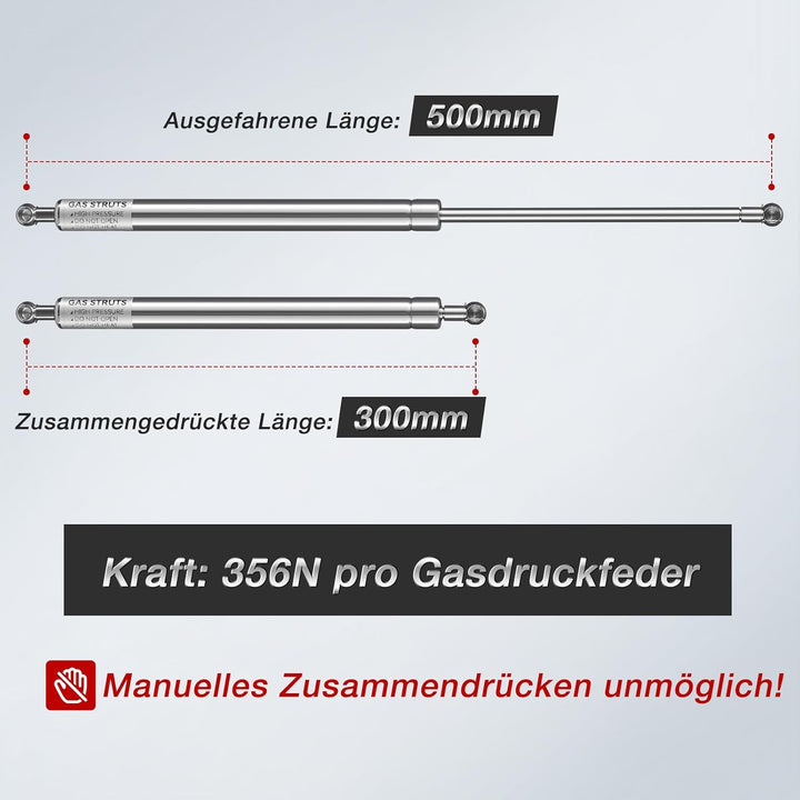 Vepagoo Edelstahl Gasdruckfedern Gasdruckdämpfer Meeresgeeignet Dämpfer 500MM 350N, 500MM 350N