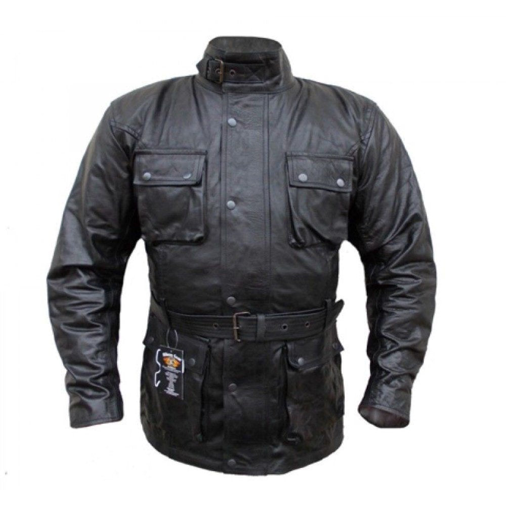 Australian Bikers Gear Classic Vintage Bikers – Motorradjacke – Gewachstes Leder – Schwarz Used Look