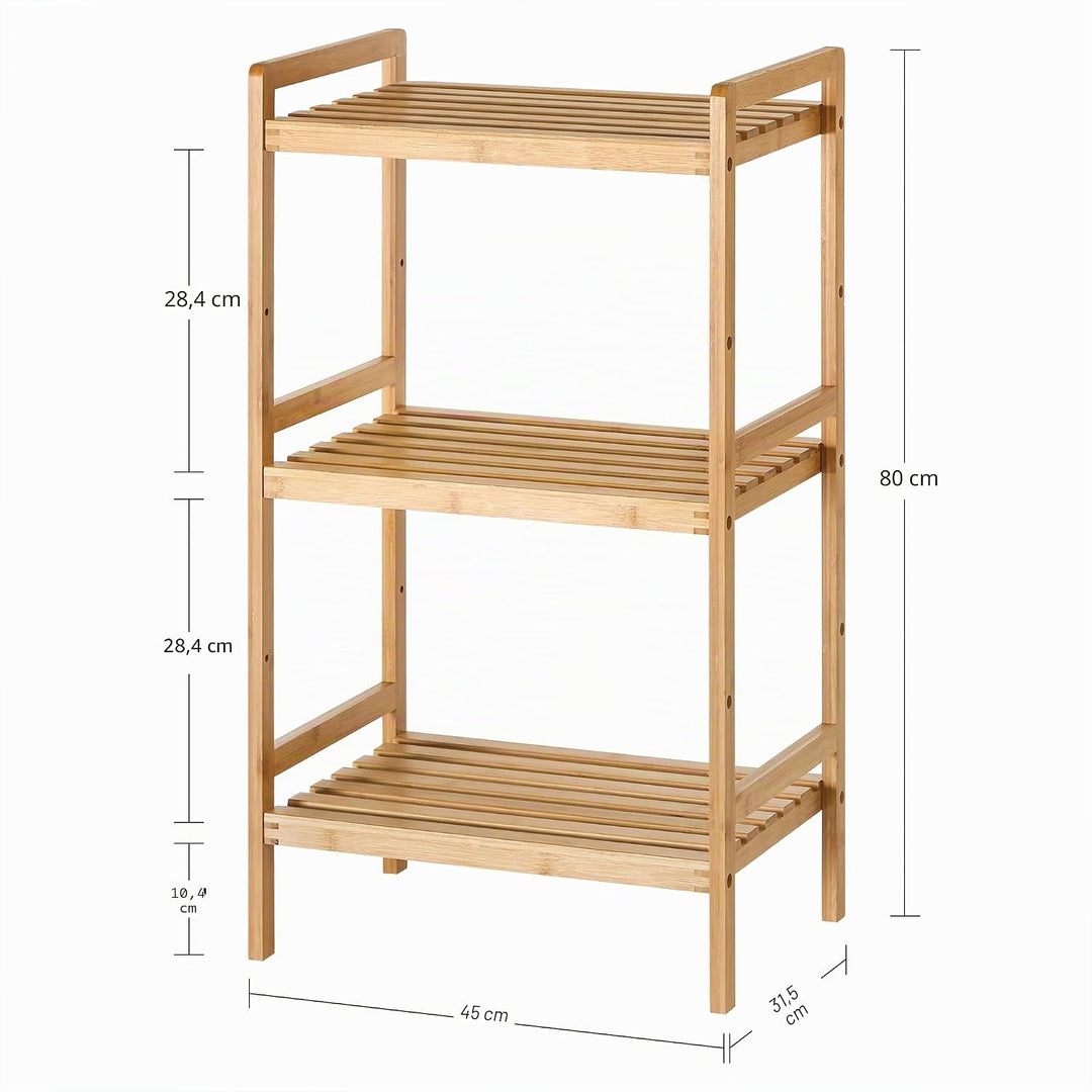 SONGMICS Bambusregal, Küchenregal, Badregal, Bücherregal, Standregal mit 3 Ablagen, 31,5 x 45 x 80 c