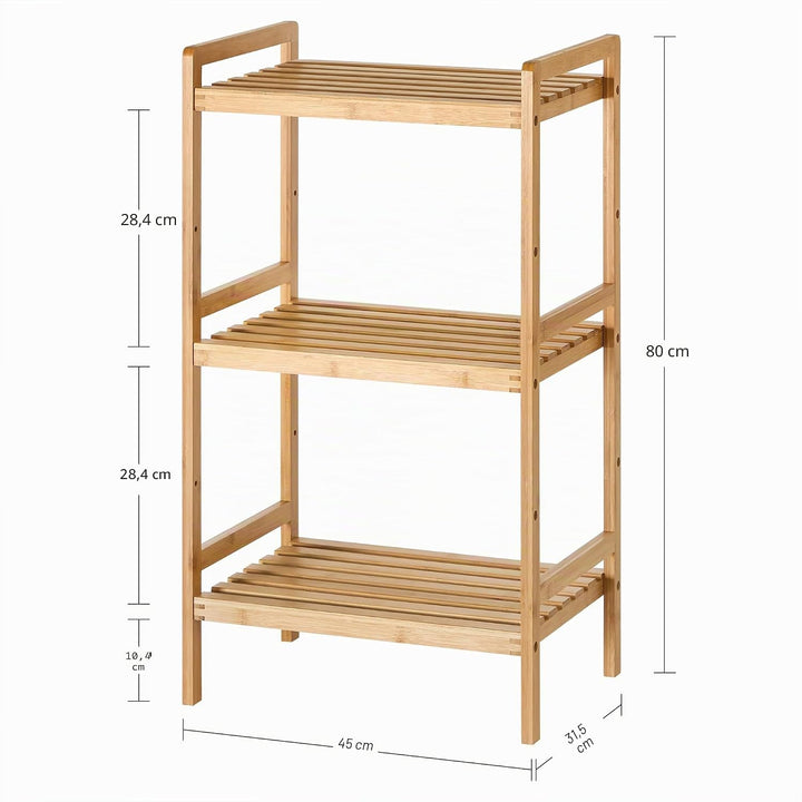 SONGMICS Bambusregal, Küchenregal, Badregal, Bücherregal, Standregal mit 3 Ablagen, 31,5 x 45 x 80 c