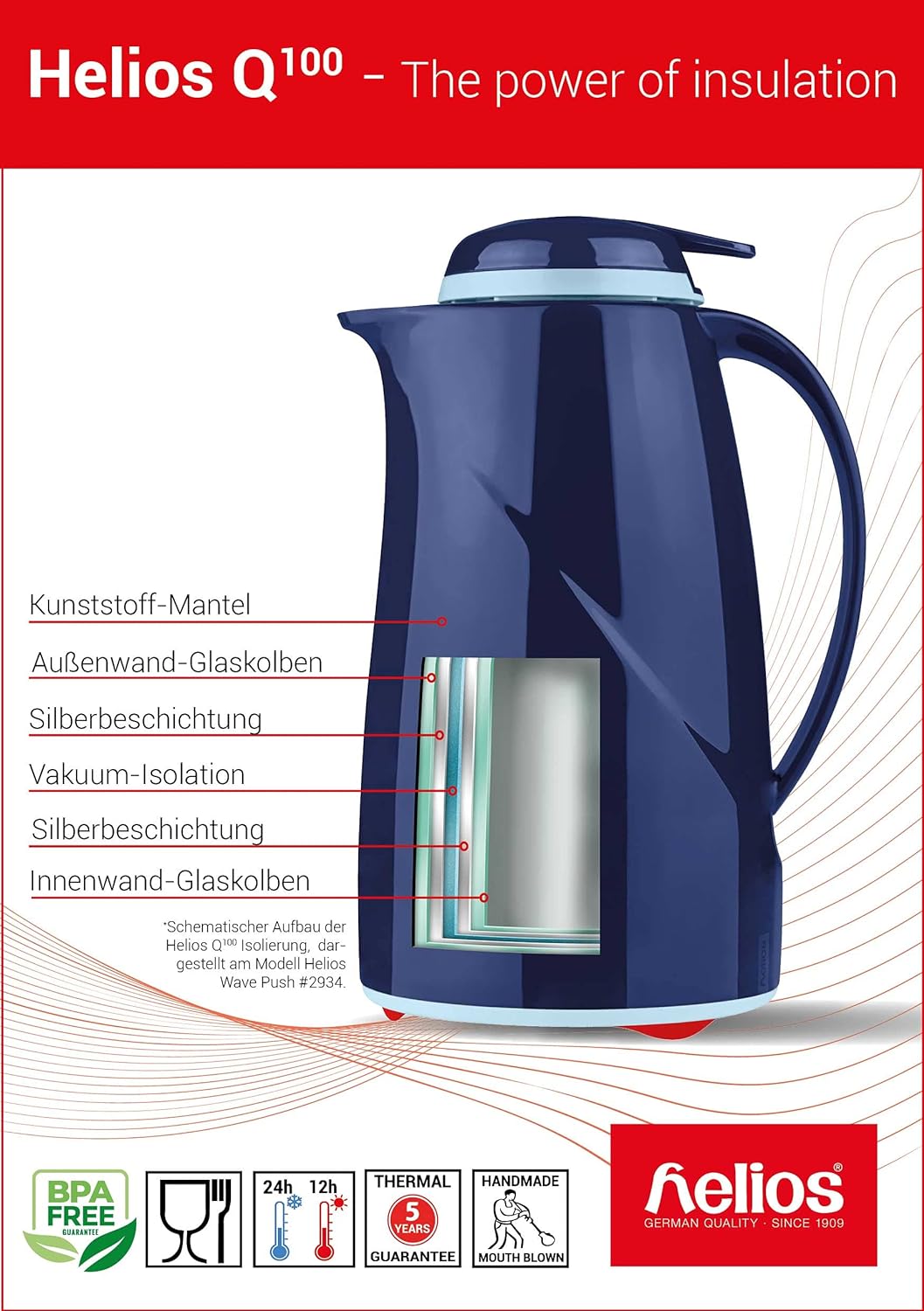 Helios Wave Kunststoff-Isolierkanne, rot, 0,3 Liter Rot 0,3 Liter, Rot 0,3 Liter