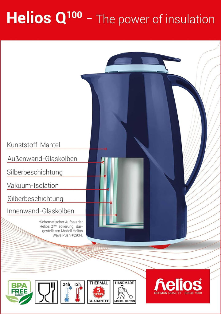 Helios Mondo Push Kunststoff-Isolierkanne Drehverschluss mit Drucktaste 1,3 l weiss Weiss 1,3 Liter,