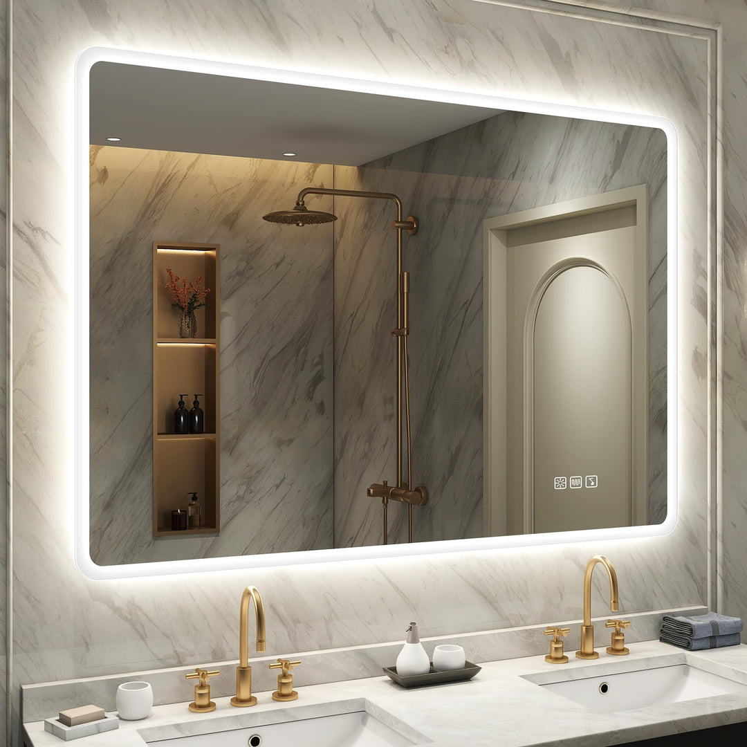 STARLEAD Badspiegel-mit-Beleuchtung 100x70cm, Badezimmerspiegel-mit-Bluetooth, Entfoggen, Dimmbar, 3