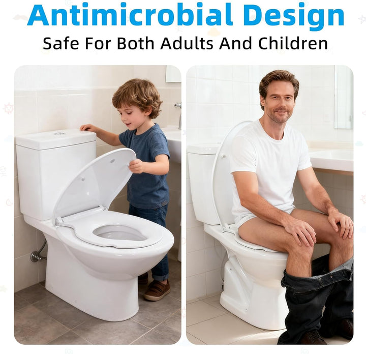 Familien Toilettendeckel mit Kinderaufsatz, 2-in-1 WC-Sitz Oval aus PP Kunststoff, Sanfte Absenkauto