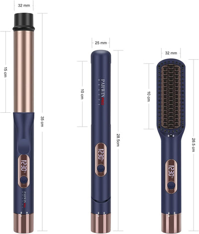 PARWIN PRO BEAUTY 3 In 1 Styling Set, Beinhaltet Glätteisen 25mm -Lockenstab 32mm & GlÄttbÜrste, mit