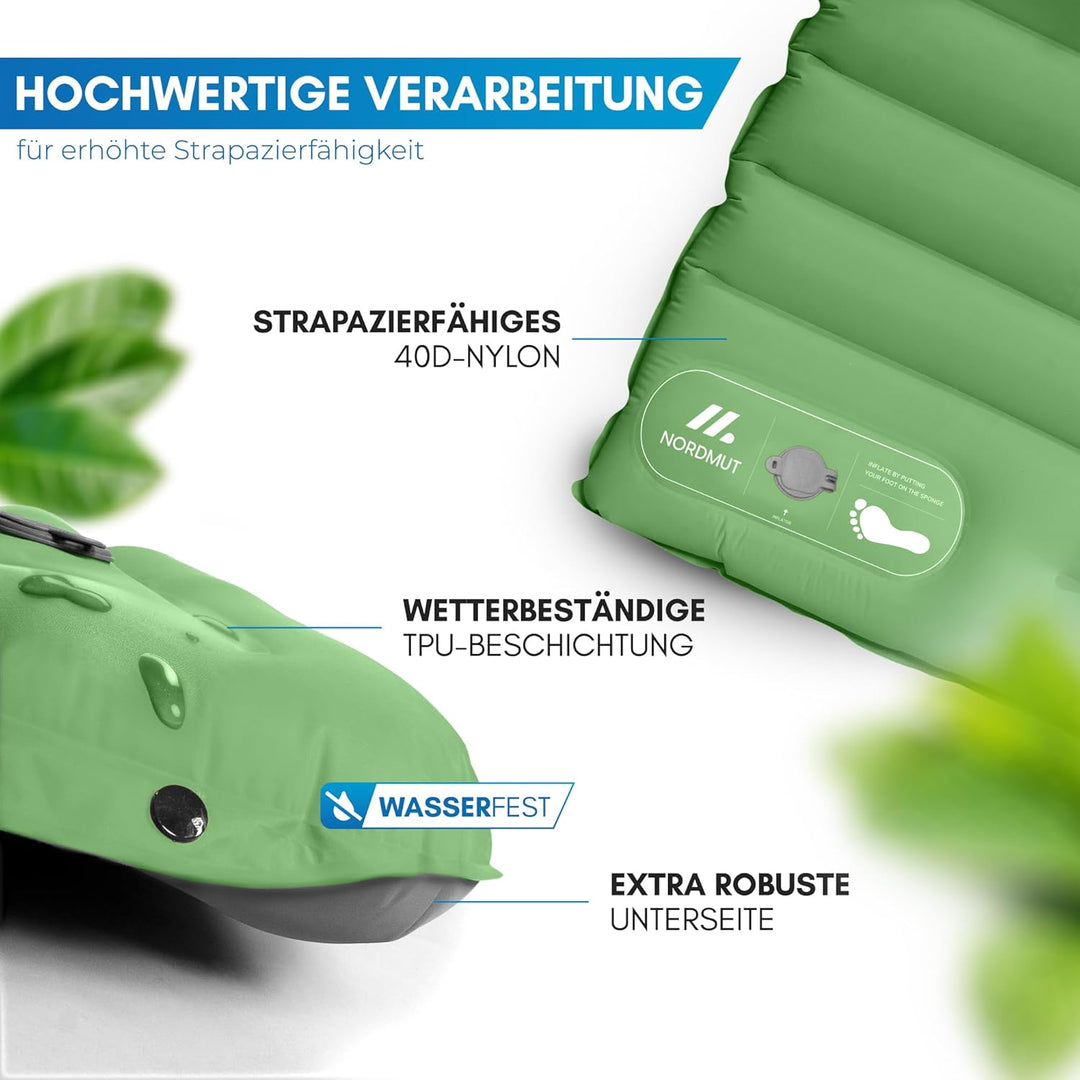 NORDMUT® Isomatte Selbstaufblasend 2 Personen - Outdoor Matratze 10cm Ultra komfortabel - Luftmatrat