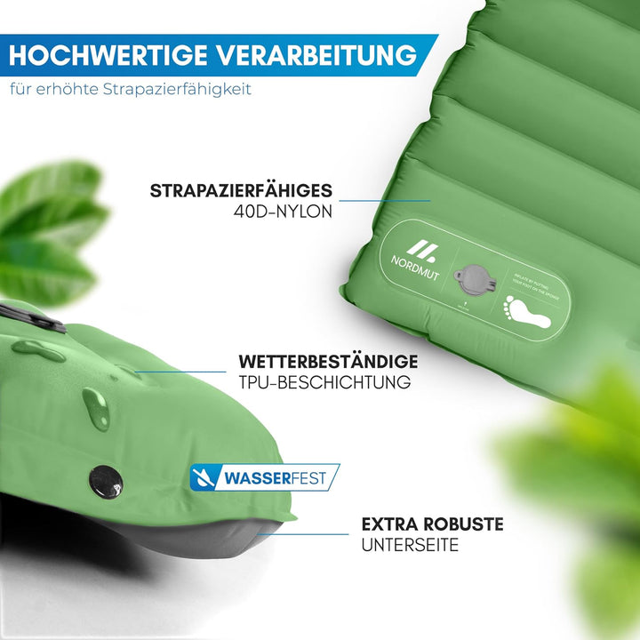 NORDMUT® Isomatte Selbstaufblasend 2 Personen - Outdoor Matratze 10cm Ultra komfortabel - Luftmatrat