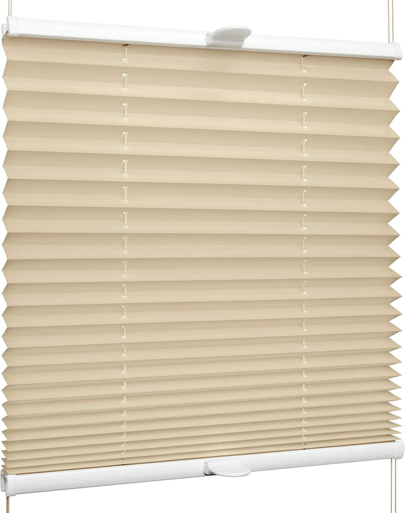 SchattenFreude Klemmfix-Plissee für Fenster | Mit Klemm-Haltern | Ohne Bohren | Beige, Breite: 135cm