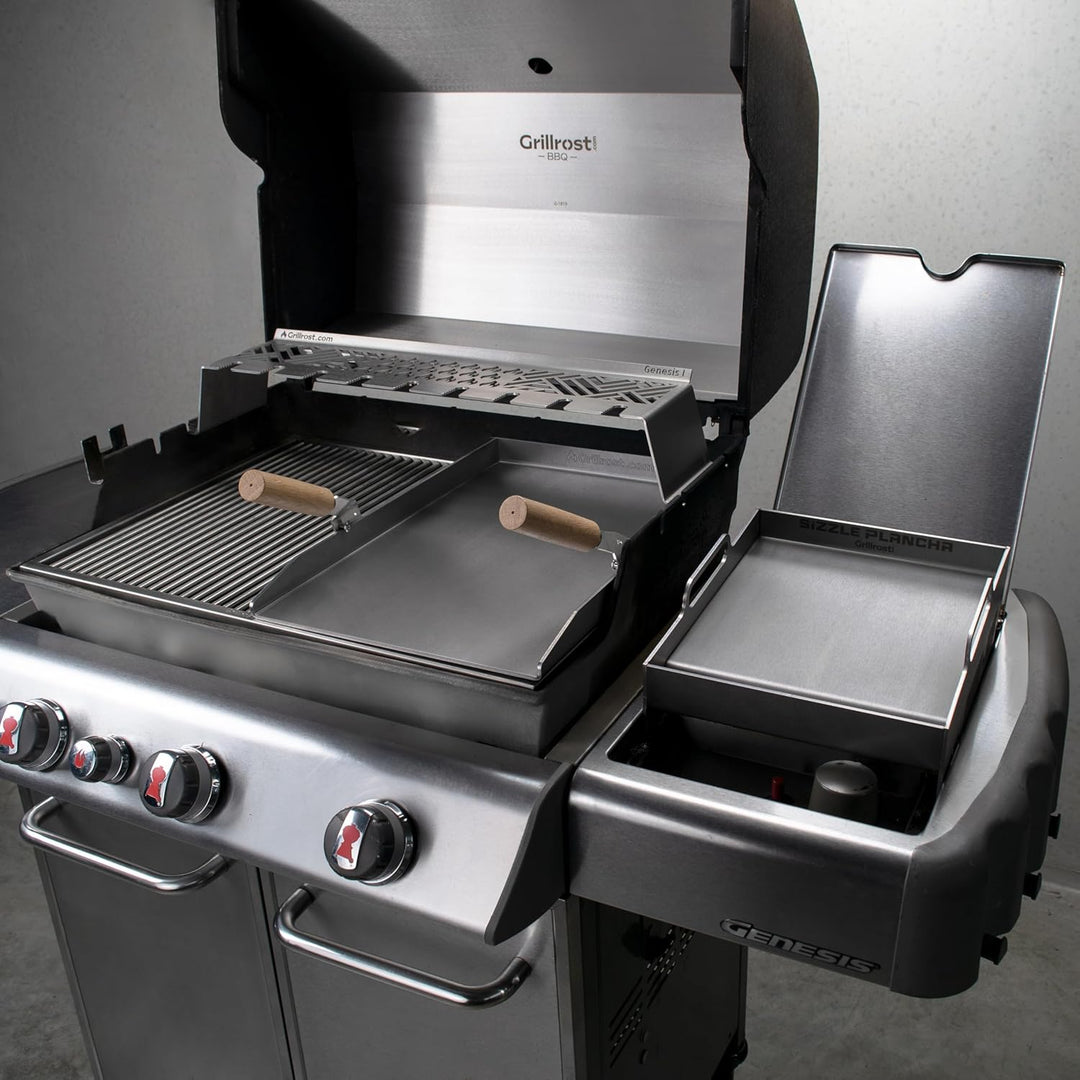 Grillrost.com Das Original Edelstahl Grillplatte | Plancha 49x32,5cm - passend für Weber Genesis I |