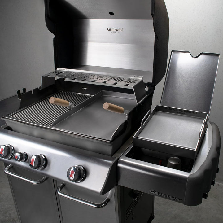 Grillrost.com Das Original Edelstahl Grillplatte | Plancha 49x32,5cm - passend für Weber Genesis I |