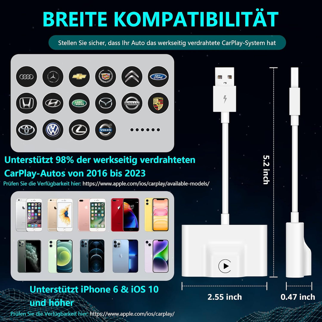 Carplay Wireless Adapter für iPhone, Apple Wireless Carplay Adapter Dongle Konvertieren Verkabeltem