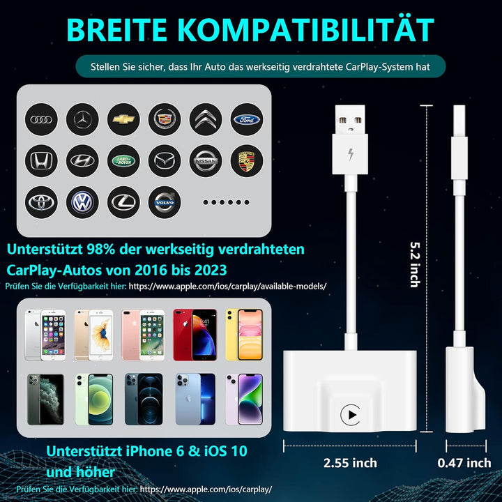 Carplay Wireless Adapter für iPhone, Apple Wireless Carplay Adapter Dongle Konvertieren Verkabeltem