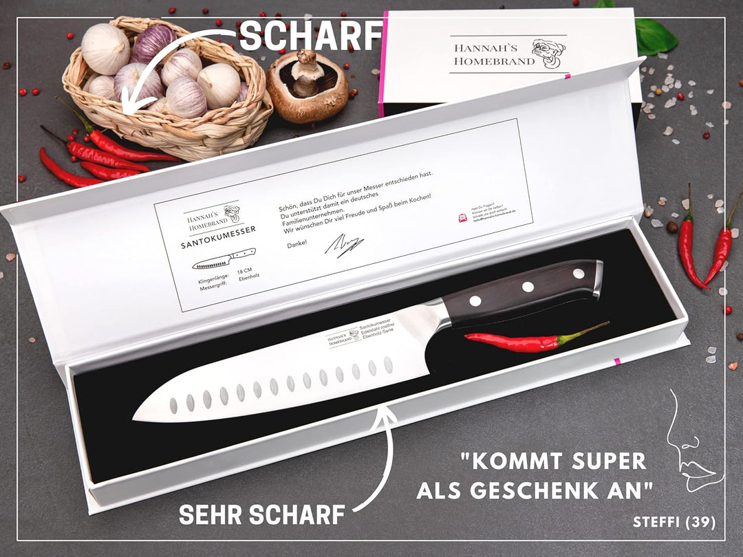 Hannah's Homebrand® Santoku Messer & Sushi Messer - verblüffend scharfes Küchenmesser 18 cm Klinge -