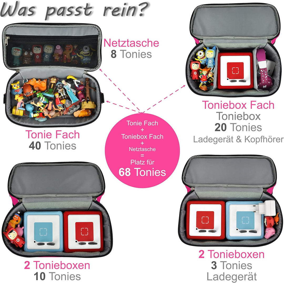 PUNALU grosse Tasche für Toniebox inkl. Schutzfolie passend für Toniebox, Platz für 68 Tonies, Set T