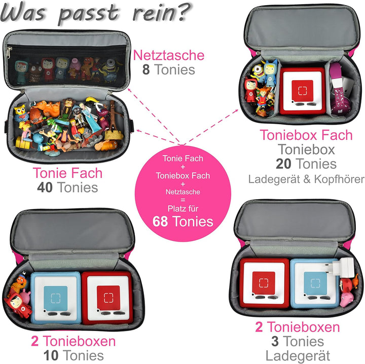 Toniebox Tasche XL kompatibel mit Toniebox 1 & 2 – Platz für bis zu 68 Hörfiguren, Kopfhörer & Lades