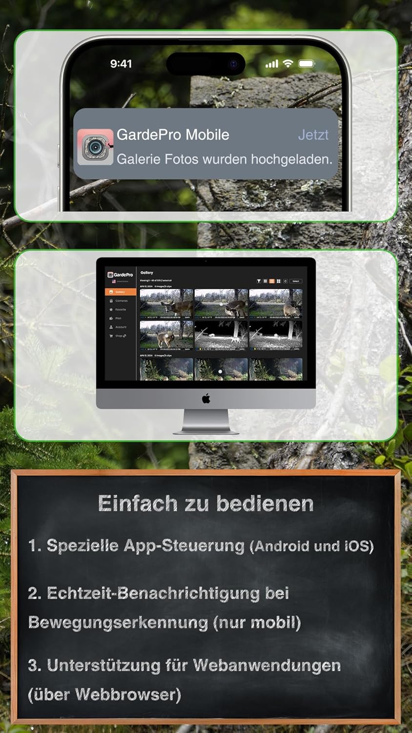 GardePro X50 Pro Max 4G LTE Wildkamera mit Live-Streaming, Wiederaufladbare 8000mAh Batterie, integr
